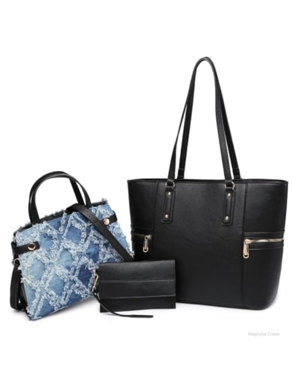 Vegan Leather 3-Piece Tote Crossbody Wristlet Set Satchel Handbags